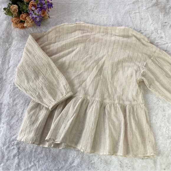 Madewell White Pink Metallic Striped Peplum Top Medium - Picture 9 of 10